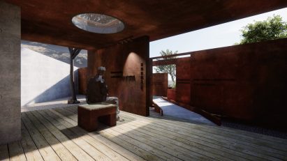 a visualisation of an interior in tones of brown