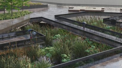 a visualisation of a garden in tones of green
