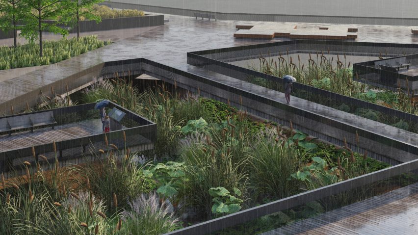 a visualisation of a garden in tones of green