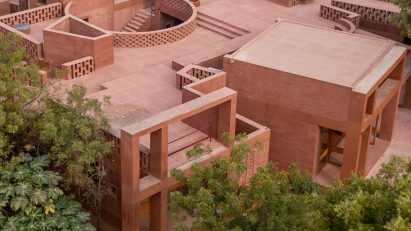 View of terracotta-coloured house