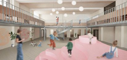 a visualisation of a hall with people in it