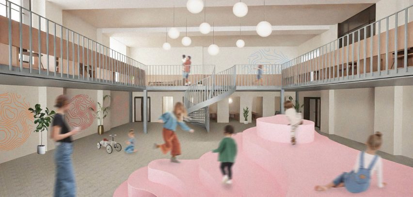 a visualisation of a hall with people in it