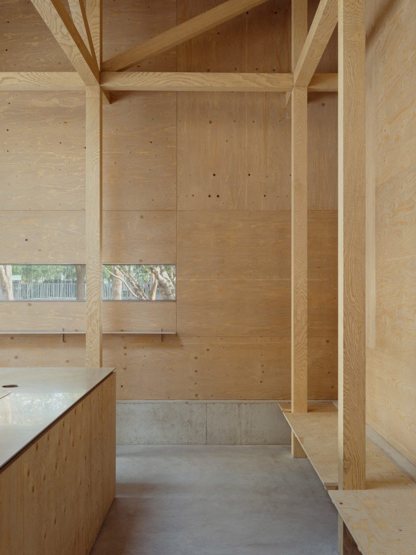 Wood-lined cafe interior at the Brita131 Art Museum