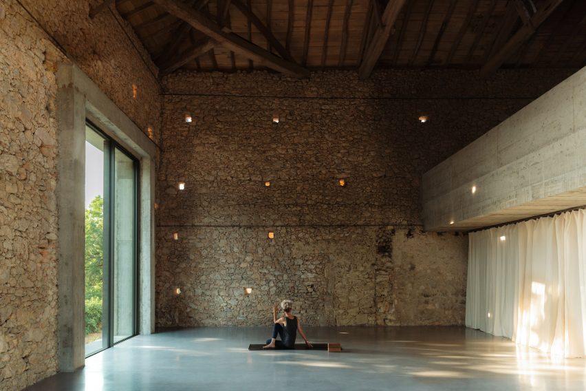 Large window in stone barn