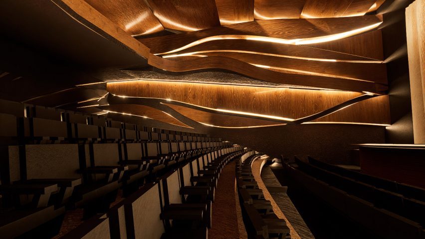 a visualisation of an interior in tones of brown