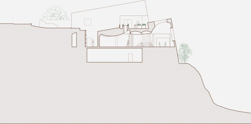 a diagram of a building plan in tones of brown and white