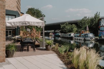 Terrace of Canal restaurant interior in London by A-nrd