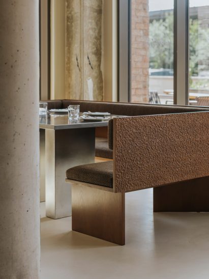 Booths inside Canal restaurant interior in London by A-nrd