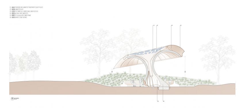 Section of Carbon Garden Pavilion by Mizzi Studio