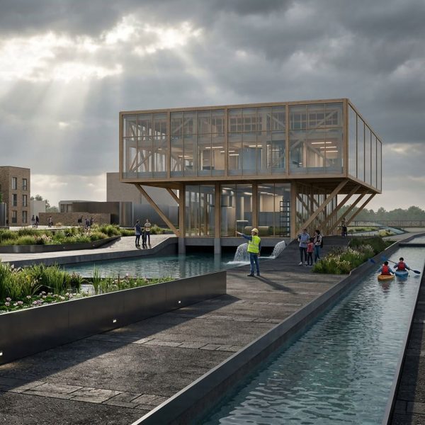 Visualisation of building with waterways beneath it