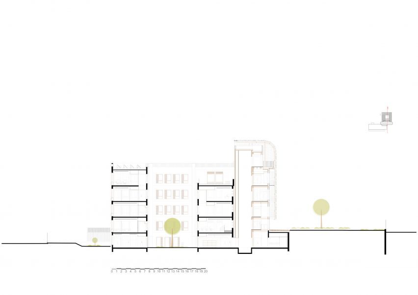 Section of James Baldwin Media Library and Refugee House by Associer