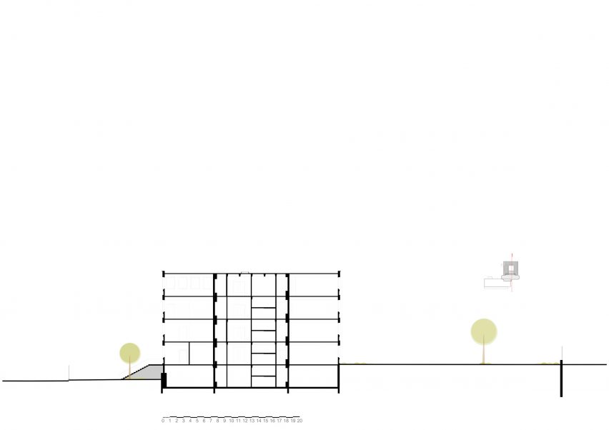 Section of James Baldwin Media Library and Refugee House by Associer