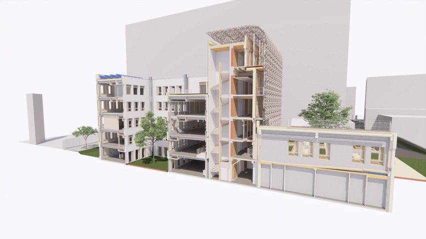 Section of James Baldwin Media Library and Refugee House by Associer