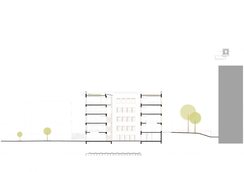 Section of James Baldwin Media Library and Refugee House by Associer