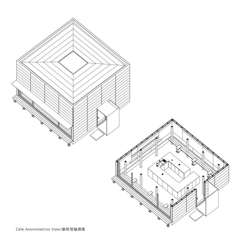 Isometric drawings of B131 Cafe at the Brita131 Art Museum by Jiangie Office