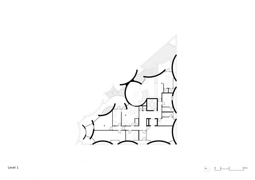 First floor plan of vet hospital in Albania by Davide Macullo Architects