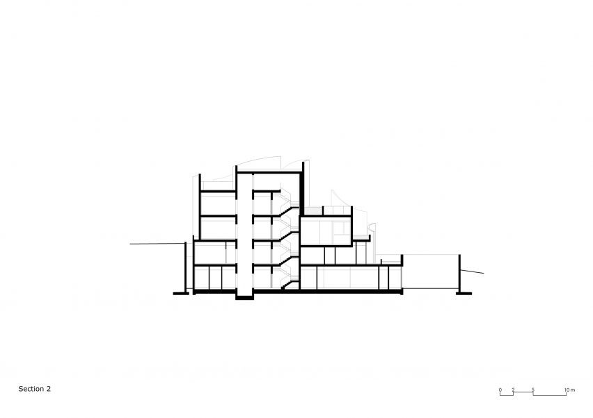 Section drawing of vet hospital in Albania by Davide Macullo Architects