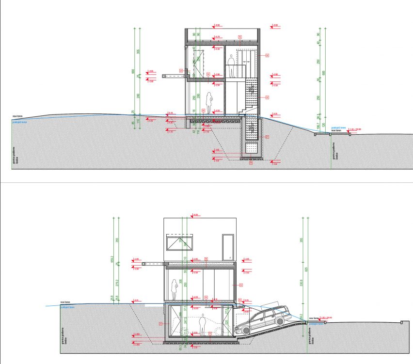 Sections of Double Villa Bukovac house in Zagreb by Njiric+ Arhitekti