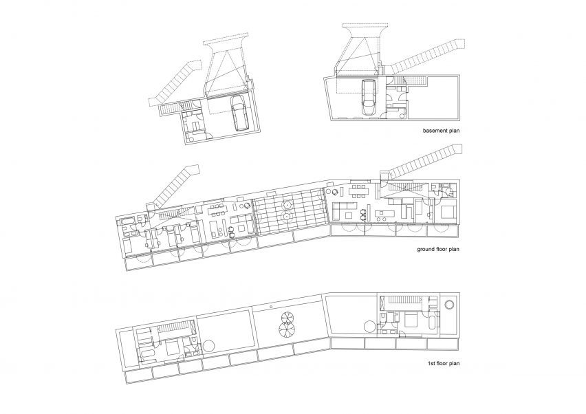 Floor plans of Double Villa Bukovac house in Zagreb by Njiric+ Arhitekti