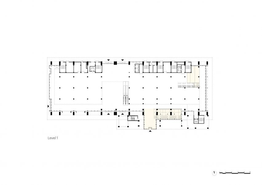 Ground floor plan of the factory transformation at Gate M West Bund Dream Center by MVRDV