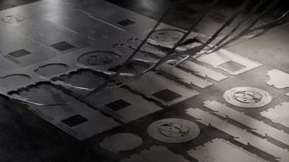 Components being cut from a flat steel sheet