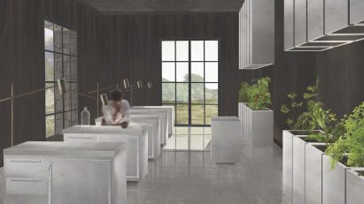 Visualisation showing the interior of a cookery classroom