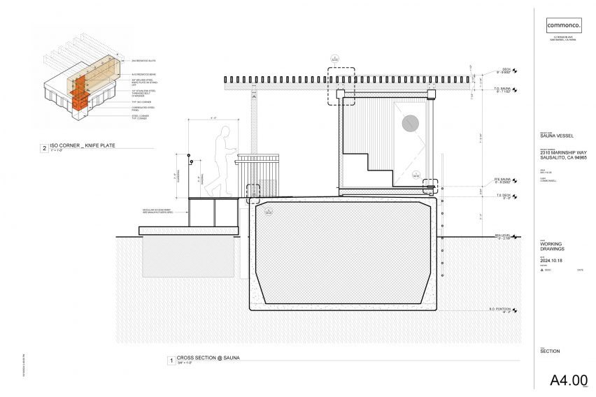 Redwood clad sauna barge in San Francisco Bay