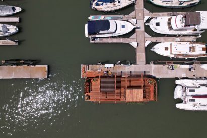 Fjord floating sauna from above