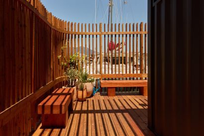 Redwood covered floating sauna