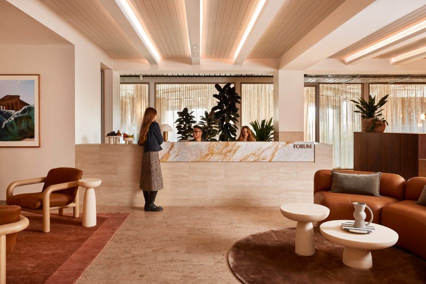 Reception desk in Forum co-working at Sixty-five Dover in Cremorne, Melbourne, by Foolscap Studio