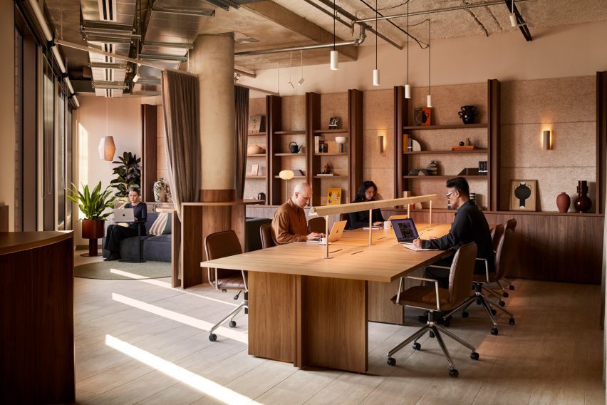Library with communal desk in Forum co-working at Sixty-five Dover in Cremorne, Melbourne, by Foolscap Studio
