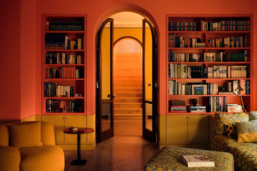 Red-coloured library