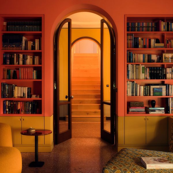 Colourful library in German home