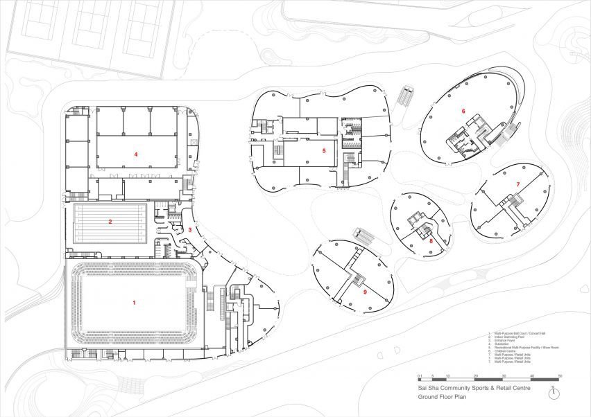 Ground floor plan of Go Park Sai Sha by Zaha Hadid Architects