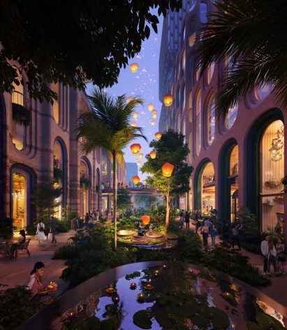 Public place beneath Hatai towers