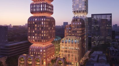 Glowing lantern-like towers in Bangkok