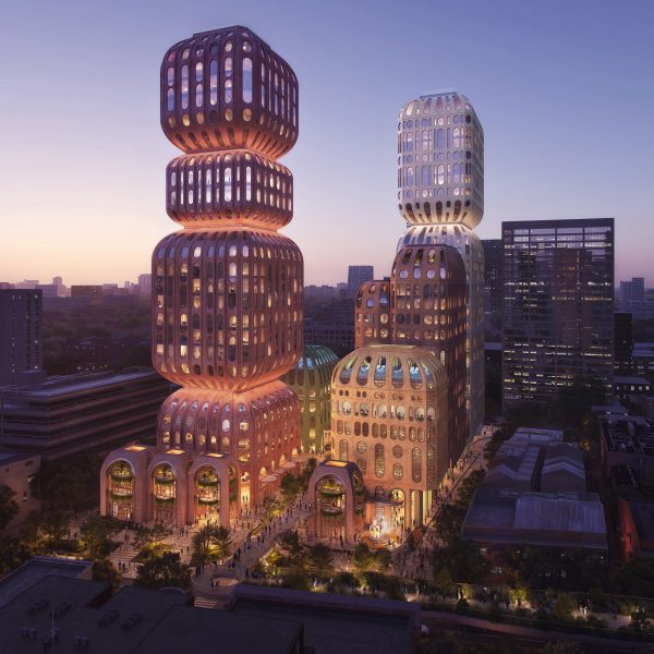 Glowing lantern-like towers in Bangkok
