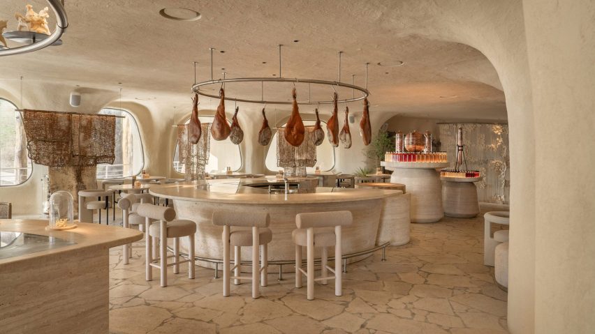 Mycelium curtains divide tables in Ukrainian restaurant Grybova Hata