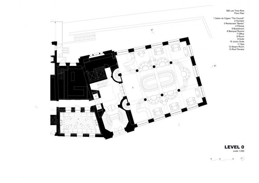 Plan of Les Trois Rois hotel by Herzog & de Meuron