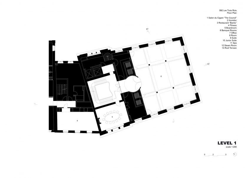 Plan of Les Trois Rois hotel by Herzog & de Meuron