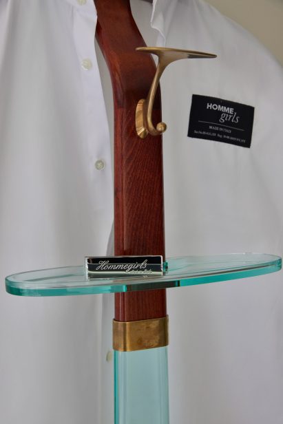 A suit valet reassembled with glass elements