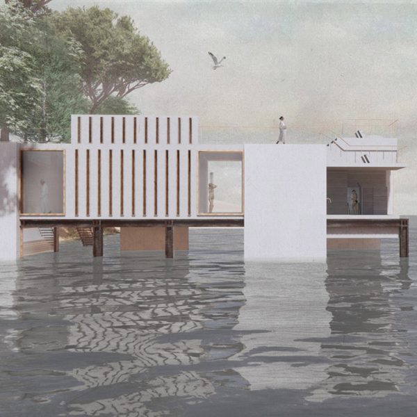 a visualisation of a building on water