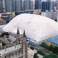 Inflatable dome next to church in Jinan