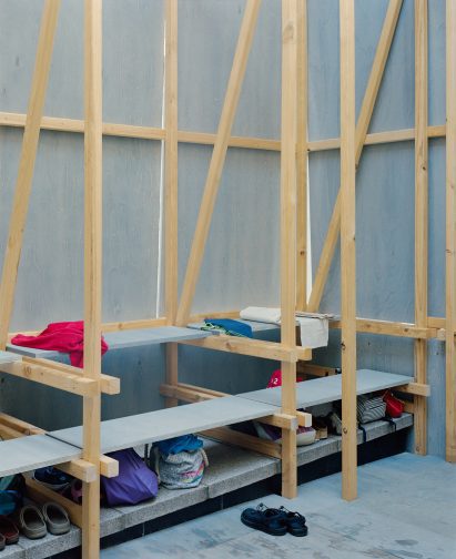 Changing room in temporary pavilion