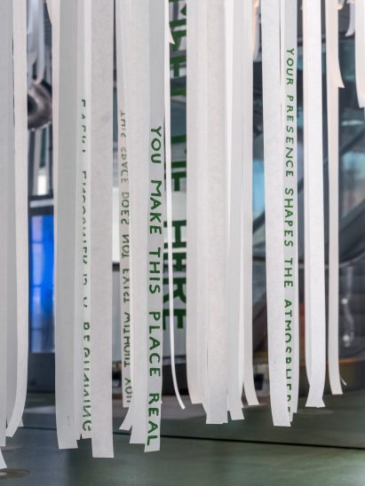 Paper messages in Meet Me Here exhibition by Spacon at the Danish Architecture Center