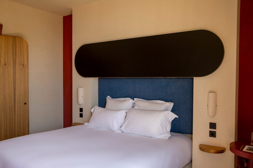 Headboard above bed in Corsica hotel