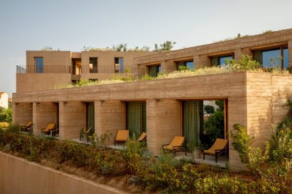 Exterior of Mylos Hotel in Corsica