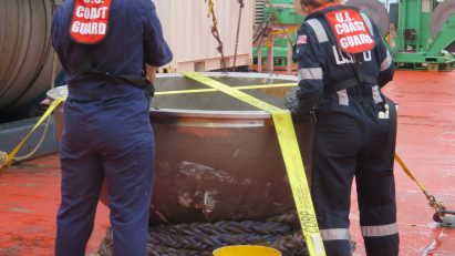 A piece of the Titan submersible after being recovered from the ocean floor