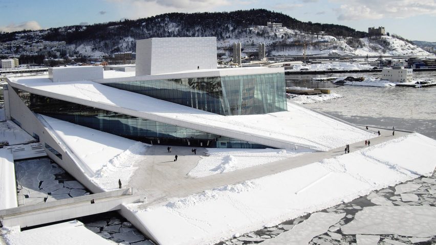 Oslo Opera House in the snow