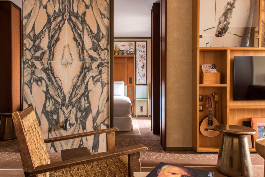 Bedroom with marble panels